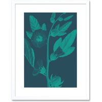 Artery8 Wall Art Print Navy & Teal Flowers Art Black Framed 9x7 inch in White | Size: W7" x H9"