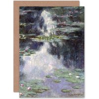 Artery8 Claude Monet Pond With Water Lilies Fine Art Greetings Card in Grey