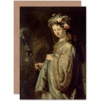 Artery8 Rembrandt Saskia as Flora Goddess Fine Art Greetings Card in Grey