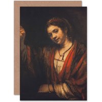 Artery8 Rembrandt Portrait Of Hendrickje Stoffels Fine Art Greetings Card in Grey