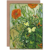 Artery8 Vincent Van Gogh Butterflies & Poppies Fine Art Greetings Card in Green