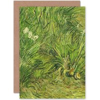 Artery8 Vincent Van Gogh Garden With Butterflies Fine Art Greetings Card in Green