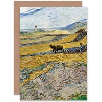 Artery8 Van Gogh Enclosed Field Ploughman Painting Fine Art Greetings Card