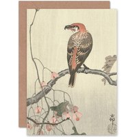 Artery8 Ohara Koson Crossbill On Tree Branch Japan Fine Art Greetings Card in Light Grey