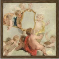 Artery8 Wall Art Print De Wit Putti With Mirrors Cherub Babies Painting Square Framed Picture 16X16 Inch in Brown | Size: W16" x H16"