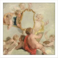 Artery8 Wall Art Print De Wit Putti With Mirrors Cherub Babies Painting Square Framed Picture 16X16 Inch in White | Size: W16" x H16"