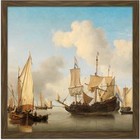Artery8 Wall Art Print Van De Velde Ships At Anchor On Coast Square Framed Picture 16X16 Inch in Brown | Size: W16" x H16"