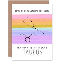 Artery8 Birthday Astrology Taurus Zodiac Sign Greetings Card in White