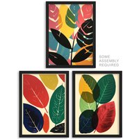 Artery8 A4 Wall Art & Frame Set of 3 Abstract Colourful Boho Leaves Graphic