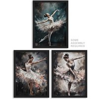 Artery8 A4 Wall Art & Frame Set of 3 Graceful Ballerinas Dancing Poses in Grey