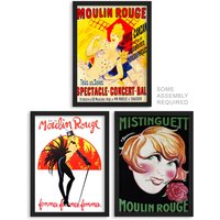 Artery8 A4 Wall Art & Frame Set of 3 Moulin Rouge Cabaret French Vintage Ad