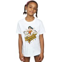 DC Comics Girl's Wonder Woman Stars Cotton T-Shirt in White | Size: 7-8 Years