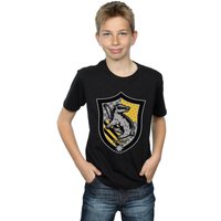 Harry Potter Boy's Hufflepuff Crest Flat T-Shirt in Black | Size: 7-8 Years