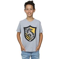 Harry Potter Boy's Hufflepuff Crest Flat T-Shirt in Grey | Size: 7-8 Years