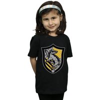 Harry Potter Girl's Hufflepuff Crest Flat Cotton T-Shirt in Black | Size: 7-8 Years