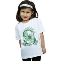 Harry Potter Girl's Slytherin Glitter Cotton T-Shirt in White | Size: 12-13 Years