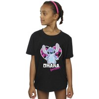 Disney Girl's Lilo & Stitch Ohana Forever Heart Cotton T-Shirt in Black | Size: 7-8 Years