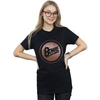 David Bowie Women's Rose Gold Circle Cotton Boyfriend T-Shirt in Black | Size: 2XL