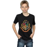 Harry Potter Boy's Hogwarts Crest Gold Ink T-Shirt in Black | Size: 12-13 Years