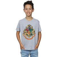 Harry Potter Boy's Hogwarts Crest Gold Ink T-Shirt in Grey | Size: 9 Years