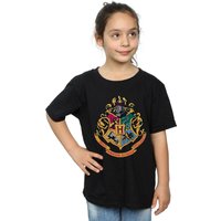 Harry Potter Girl's Hogwarts Crest Gold Ink Cotton T-Shirt in Black | Size: 7-8 Years