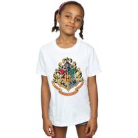 Harry Potter Girl's Hogwarts Crest Gold Ink Cotton T-Shirt in White | Size: 9 Years