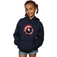 Marvel Girl's Avengers Captain America Art Shield Hoodie in Navy | Size: 5-6 Years