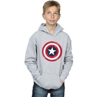Marvel Boy's Captain America Distressed Shield Hoodie in Grey | Size: 7-8 Years