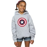 Marvel Girl's Captain America Distressed Shield Hoodie in Grey | Size: 5-6 Years
