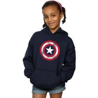 Marvel Girl's Captain America Distressed Shield Hoodie in Navy | Size: 7-8 Years
