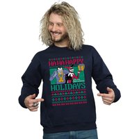 DC Comics Men's Joker & Harley Quinn Ha Ha Happy Holidays Sweatshirt in Navy | Size: 4XL