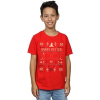 Harry Potter Boy's Christmas Pattern T-Shirt in Red | Size: 12-13 Years