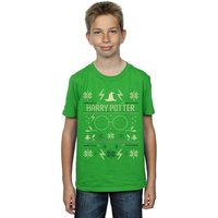 Harry Potter Boy's Christmas Pattern T-Shirt in Green | Size: 5-6 Years