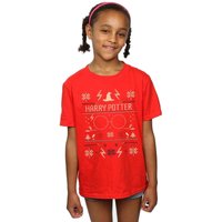 Harry Potter Girl's Christmas Pattern Cotton T-Shirt in Red | Size: 9 Years
