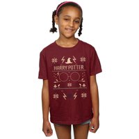 Harry Potter Girl's Christmas Pattern Cotton T-Shirt in Burgundy | Size: 9 Years