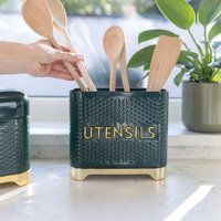 Lovello Utensil Holder Carbon Steel Dark Green Textured Honeycomb Design