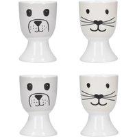 KitchenCraft 4-Piece Novelty Ceramic Egg Cup Set in White