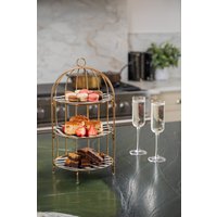 Artesa 3 Tier Afternoon Tea Cake Bird Cage Stand, Brass 22 x 42cm in Gold | Size: 22 x 42 cm