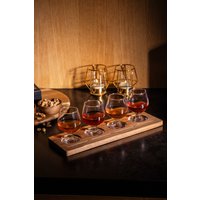 BarCraft Wooden Drink Tasting Paddle 34cm Set with 4 Glasses, 150ml in Brown