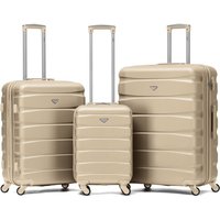 Flight Knight Set of 3 Hard Shell Suitcase Cabin & Check in Cases with TSA Lock in Light Beige | Size: 3 Pack