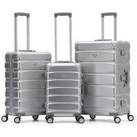 Flight Knight Set of 3 Aluminium Frame, ABS Body Cabin Carry & Check in Hold Luggage in Silver