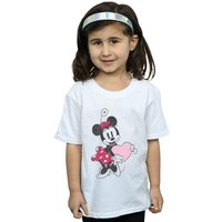 Disney Girl's Minnie Mouse Love Heart Cotton T-Shirt in White | Size: 5-6 Years