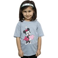Disney Girl's Minnie Mouse Love Heart Cotton T-Shirt in Grey | Size: 7-8 Years