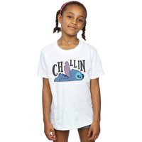 Disney Girl's Lilo & Stitch Chillin Cotton T-Shirt in White | Size: 9 Years