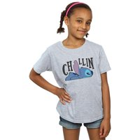 Disney Girl's Lilo & Stitch Chillin Cotton T-Shirt in Grey | Size: 9 Years