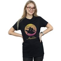 Disney Women's Aladdin Flying Sunset Cotton Boyfriend T-Shirt in Black | Size: XL