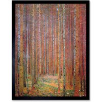 Artery8 Wall Art Print Old Master Painting Gustav Klimt Tannenwald I Pine Tree Forest Landscape Art Framed in Black | Size: W12" x H16"