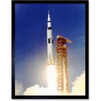 Artery8 Wall Art Print Apollo 11 Moon Launch Saturn V Rocket Blast Thrust Nasa Kennedy Space Center USA Photograph Art Framed | Size: W12" x H16"