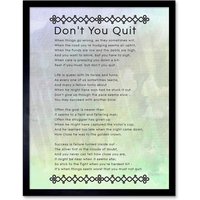 Artery8 Wall Art Print Don't You Quit Poem Blue Green Watercolour Motivation Typography Quote Art Framed | Size: W12" x H16"