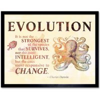 Artery8 Wall Art Print Evolution Charles Darwin Responsive to Change Quote Not the Strongest that Survives Typography Art Framed | Size: W12" x H16"